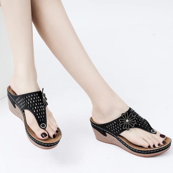 Women Wedge Sandals Flip Flops Cushion Footbed Rubber Sole Summer Shoes - Picture 7 of 7